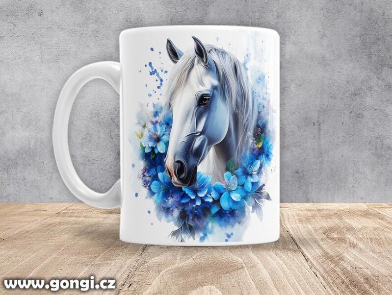 Hrnek - 0375 - Kůň modré květy